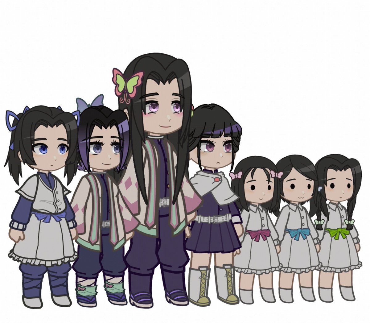 X_Dessi_x's tweet photo. The butterfly sisters, cuz I made Kanae, Aoi, and the "triplets" (idc that they're not related; that's js what I call them 🥹), and I wanted to show them off 🥰
——————————
#demonslayer #kimetsunoyaiba #kny // #shinobu #kanae #aoi #kanao #sumi #kiyo #naho // #butterflysisters https://t.co/y5cyFnU9MR