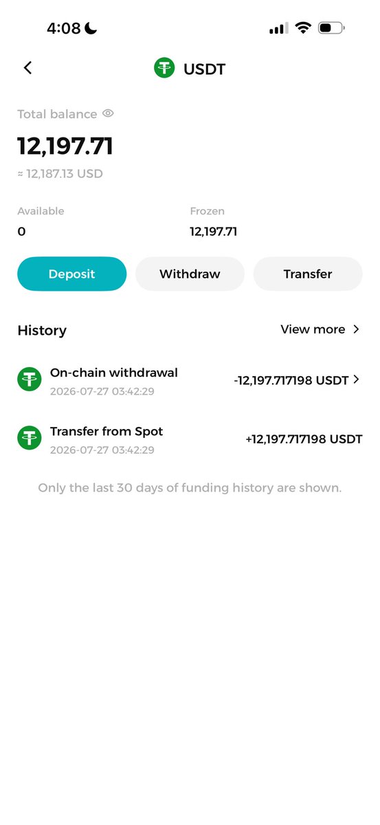 iamtolufx's tweet photo. Broo, saving money in a centralized exchange is becoming crazy. I heard @BitMartExchange is about to shut down, and everyone is being directed to withdraw their funds from the wallet. I have over $12,000 there, and I requested a withdrawal. A few minutes later, I saw “Withdrawal Confirmed,” but when I checked my wallet, it still hadn’t gone into processing.

Only for me to check again and see that my funds was showing frozen, and my withdrawal is still under “Created” and has yet to be processed.

The crazy part is that I can’t even create a support ticket to reach their support team anymore. On their Telegram community, the admins and community managers keep ignoring me. Please help me tag @BitMartExchange so they can see this!

Will my withdrawal be processed, or do you not want to release my money? Because even if you shut down your exchange, everyone should still receive the money they deposited into your exchange.

Please kindly help me quote, retweet and tag them thank you!