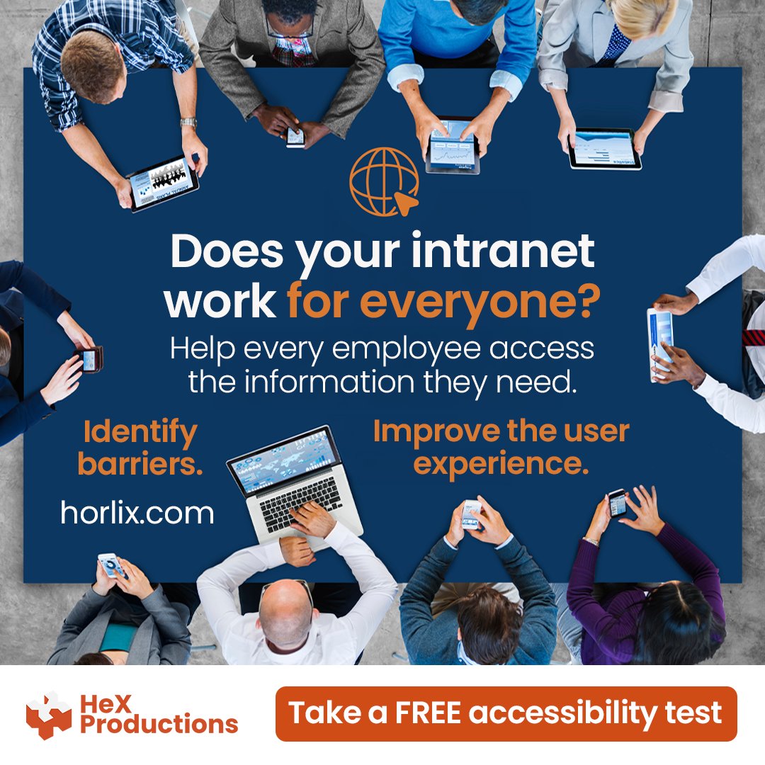 HeX_Productions's tweet photo. Your intranet is an important digital tool. But if it isn't accessible, some employees struggle to find information, complete tasks, or access resources.

Our free #accessibility test will help you understand where the barriers are and how to remove them: https://t.co/wGRxGWQMvc https://t.co/z1KxOWfEcB
