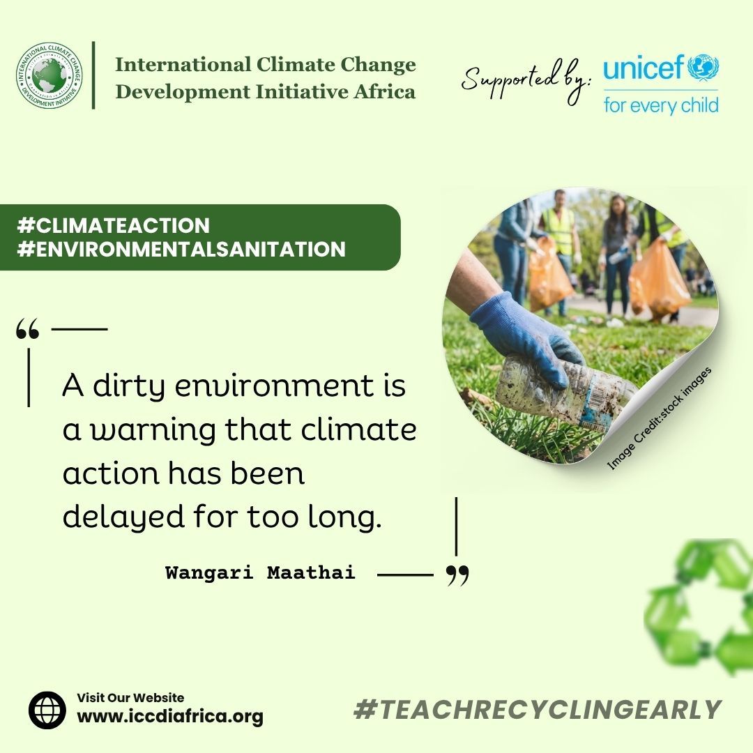 ClimateWed's tweet photo. A dirty environment is a warning that climate action has been delayed for too long.— Wangari Maathai #ClimateAction #EnvironmentalSanitation https://t.co/6bnAulQ2Pr