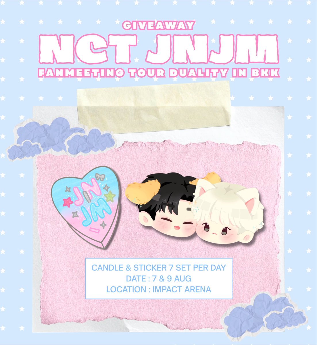 pkitfxc3_'s tweet photo. ✮ giveaway nct jnjm fanmeeting in bkk ✮

candle &amp; sticker 7 set per day❕

🖤date : 7 &amp; 9 aug
📍location : impact arena

#NCTJNJM_FANMEETING_TOUR
#NCTJNJM_FANMEETING_TOUR_DUALITY https://t.co/HxjDL0r1wi