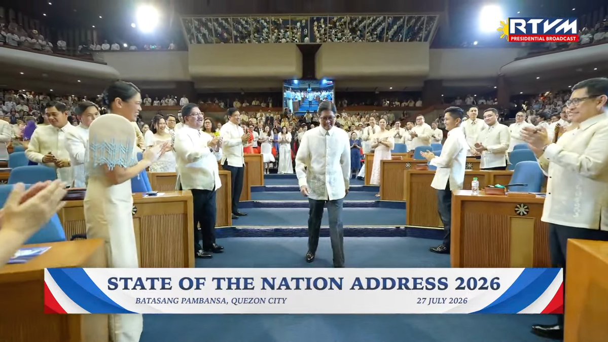 PhilippineStar's tweet photo. JUST IN: President Ferdinand Marcos Jr. has entered the plenary hall of the House of Representatives in Batasang Pambansa for his fifth State of the Nation Address (SONA). #SONA2026

LIVE: https://t.co/mhYn8hpQhr https://t.co/rwAo9RXBGe