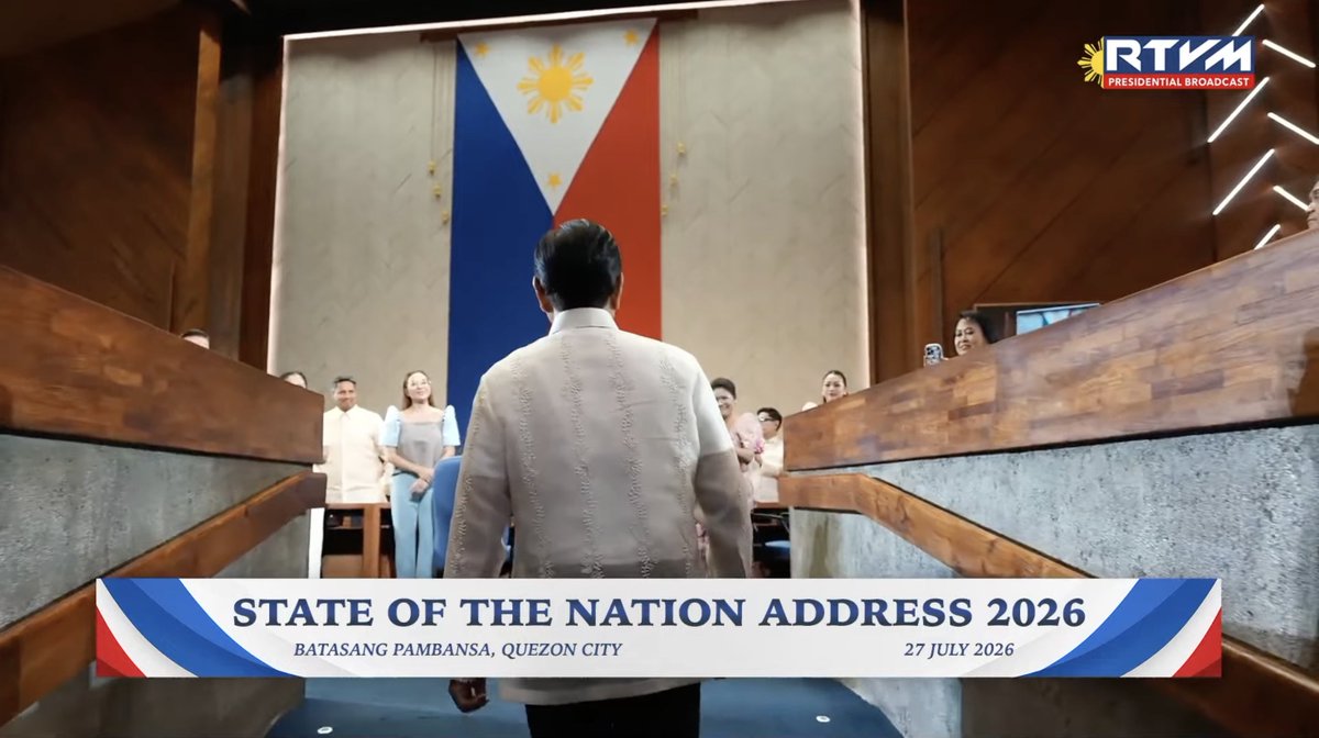 PhilippineStar's tweet photo. JUST IN: President Ferdinand Marcos Jr. has entered the plenary hall of the House of Representatives in Batasang Pambansa for his fifth State of the Nation Address (SONA). #SONA2026

LIVE: https://t.co/mhYn8hpQhr https://t.co/rwAo9RXBGe