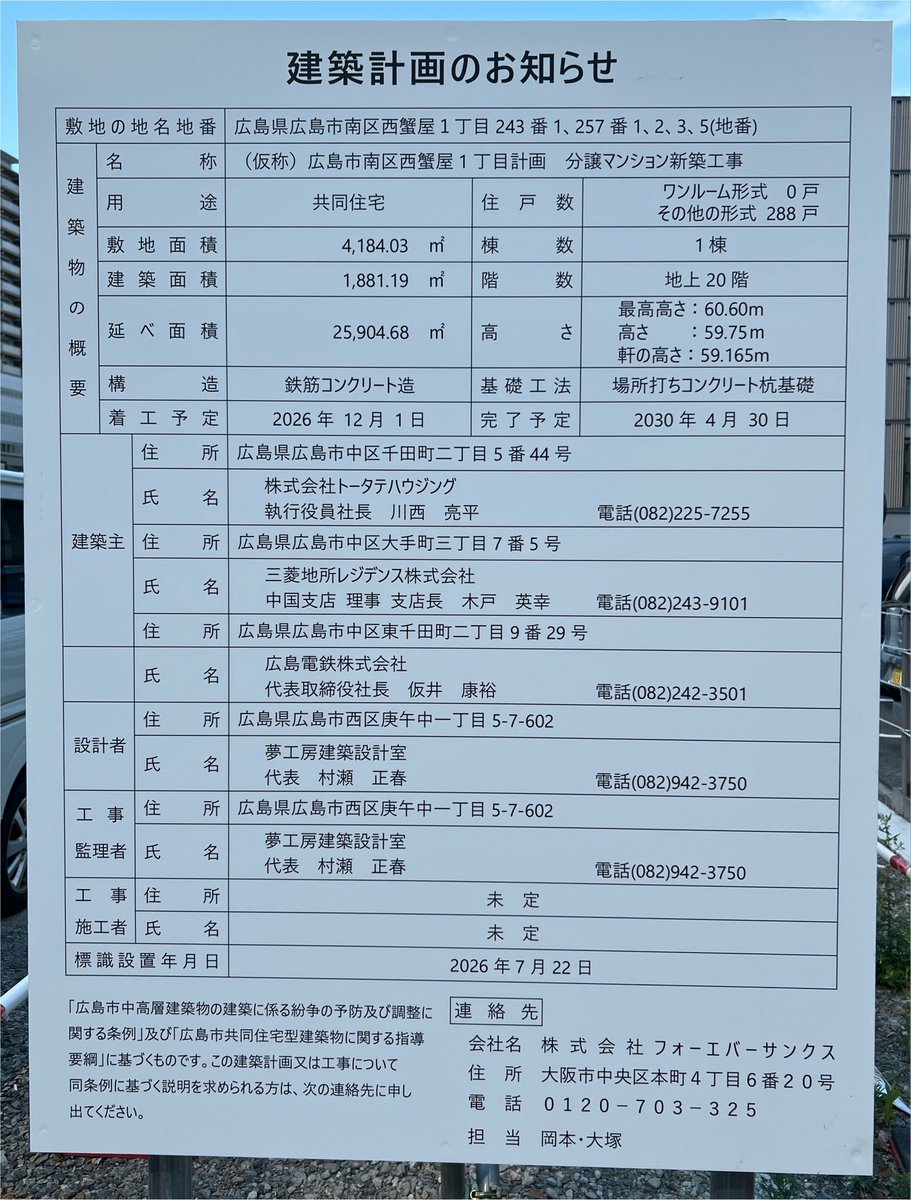 tm_1851's tweet photo. ひろしまMALL跡地に3社によるタワー型分譲マンション建設へ

規模は地上20階建て、総戸数288戸
トータテハウジング、三菱地所レジデンス、広島電鉄が売主です
欲を言えば、南口最後の一等地とも言える場所でもっと高さは欲しかったですね
ただ、このご時世で塩漬けとならなかった点は評価したいです https://t.co/hiOYIZnNG9