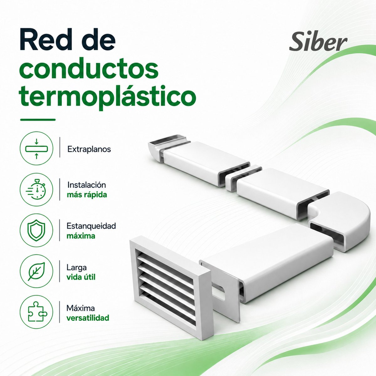 Siber's tweet photo. Falso techo justo, cero problema. 📐
La red de conductos termoplástico Siber® tiene perfil extrabajo: se adapta a los espacios más reducidos sin perder caudal.
Ligera · modulable · versátil.

#Ventilación #Siber #HVAC https://t.co/qHSyLQPYLr