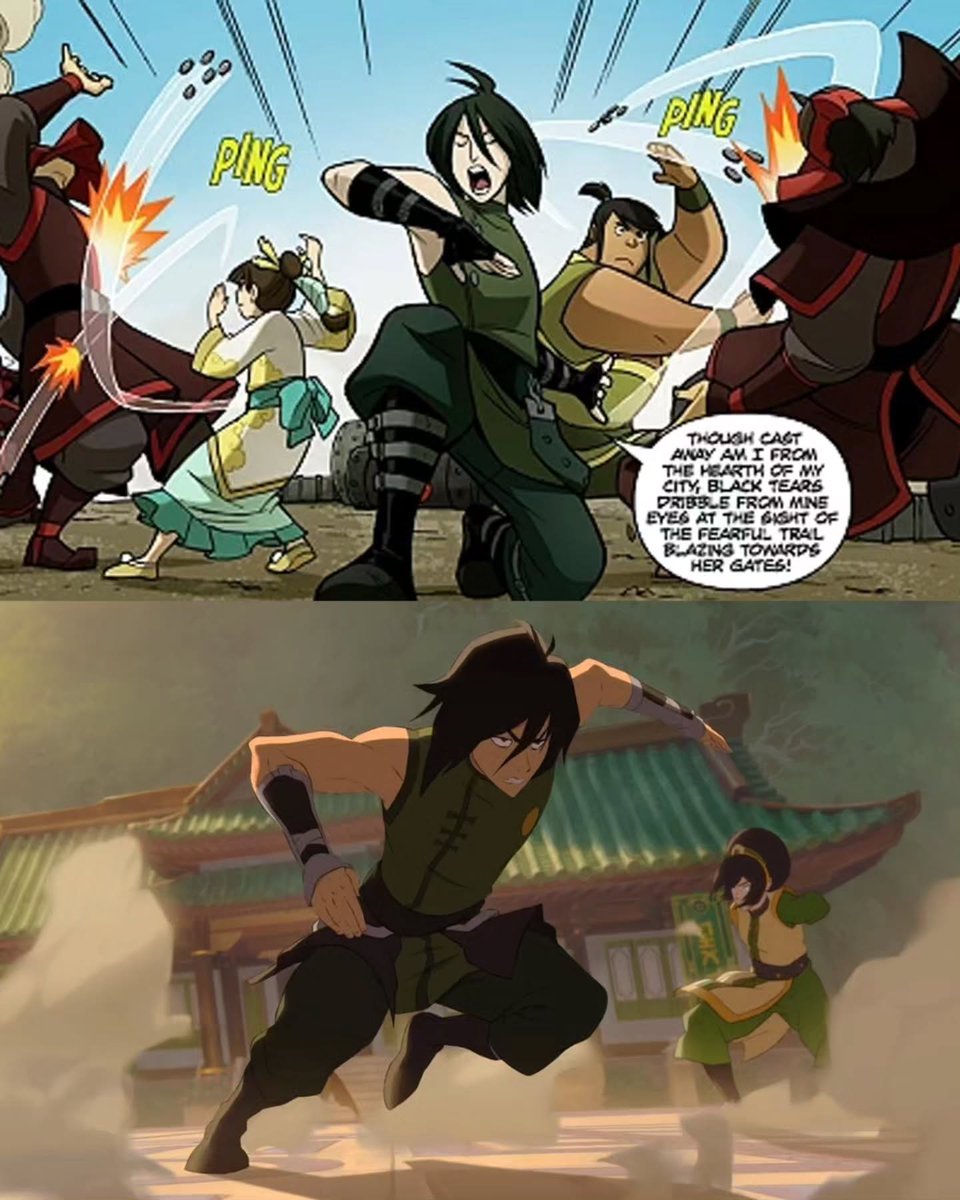mundoavatar's tweet photo. Vocês perceberam? Dois dos alunos da Toph da HQ "Academia de Dobra de Metal de Toph Beifong", Ho Tun e O Sombrio, apareceram no filme #AvatarAang: O Último Mestre do Ar!

A pergunta que não quer calar, porém, é... o que aconteceu com a Penga? 🤔 https://t.co/65ZXFZtBKB