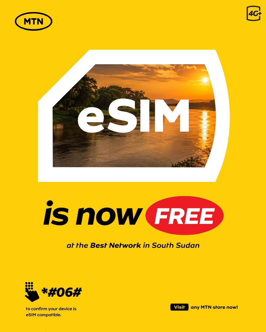 MTNSSD's tweet photo. eSIM is now FREE on MTN South Sudan!
No more paying for an eSIM. If your device is eSIM compatible, simply visit your nearest MTN Store and get yours FREE.
Experience the convenience of a digital SIM on the Best Network in South Sudan.
#Switch2MTN #BestNetwork https://t.co/u0I7uR8JRT