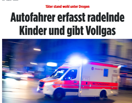 Taykra's tweet photo. Marokkaner erfasst mit PKW Frau und drei Kinder auf Fahrrädern und flüchtet. Die drei Mädchen (10 und 11) wurden von ihren Rädern geschleudert und verletzt. Die Kripo ermittelte einen Marokkaner (42) mit Wohnsitz in #München. Festgenommen wurde er nicht. https://t.co/bVSeX7venX https://t.co/TYMyEP8se7