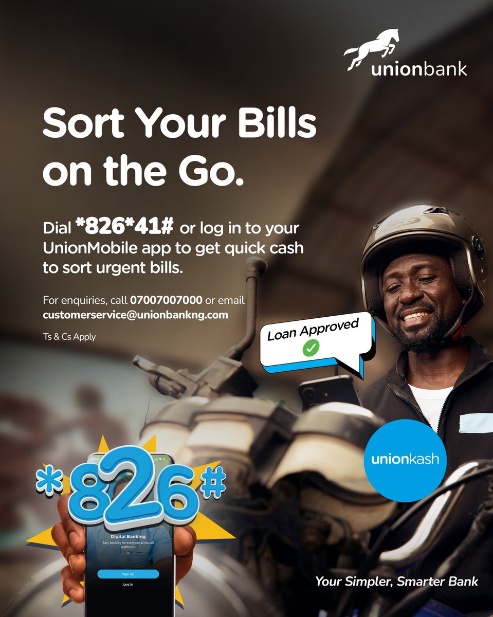 UNIONBANK_NG's tweet photo. Need cash? #UnionKash has you covered.

Protect your steeze,  access quick loans at highly competitive rates whenever you need a financial boost with #UnionKash

All you have to do is dial *826*41# on your phone to get started right away!

Terms and Conditions apply!
#UnionBank #UnionKash #YourSimplerSmarterBank #QuickLoans #FinancialFreedom