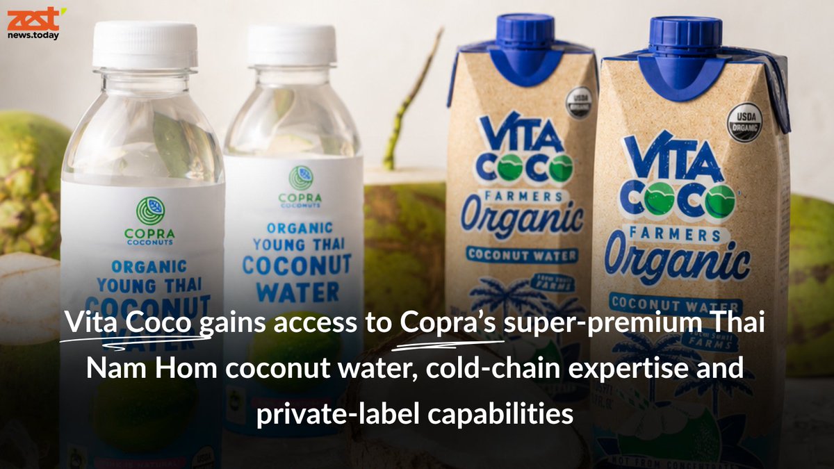 ZestNewsToday's tweet photo. It's Monday morning and @VitaCoco  is already making a major move in the coconut water market with its $175 million acquisition of Copra Coconuts. 🥥💼

🔗 Read the full story on ZestNews:

https://t.co/onpk8kAUJc

#VitaCoco #Copra #CoconutWater #BeverageIndustry #Acquisition https://t.co/kZwuCXPim9