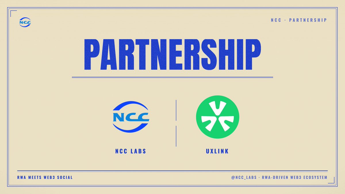 NCCLabs_HQ's tweet photo. We're teaming up with @UXLINKofficial. 🤝

Link more, get more. UXLINK builds the AI powered social layer for Web3, NCC brings real world assets on chain so every connection can move real value.

RWA meets Web3 social. https://t.co/PfKEbFzqL5