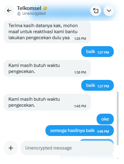 ryanmintaraga's tweet photo. @Telkomsel dari jam 13 tadi saya standby di dm dan gercep begitu dapet respon https://t.co/7xex5zs209