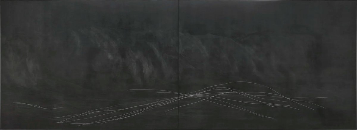 de_landolf's tweet photo. Anne Imhof, The Lake of My Mother’s Tears, 2025, Oil on canvas, 2 parts each: 240 × 654, 240 × 327 cm https://t.co/azUlQg7bJk