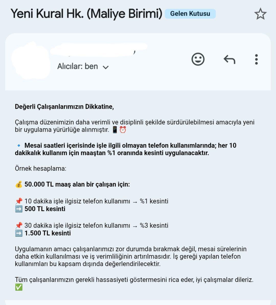 TACAPITALINVEST's tweet photo. Her 10 dakika telefon kullanımına maaştan %1 kesinti uygulanacaksa,

📞 Mesai saati dışında gelen her iş telefonu için de %1 ek ödeme,
📧 Cevaplanan her iş maili için de %1 ek ödeme,
💬 Akşam ve hafta sonu yazılan iş mesajları için de %1 ek ödeme uygulanmalı.
Kurallar tek taraflı değil, karşılıklı olursa adil olur.

Ben kabul ediyorum siz ?