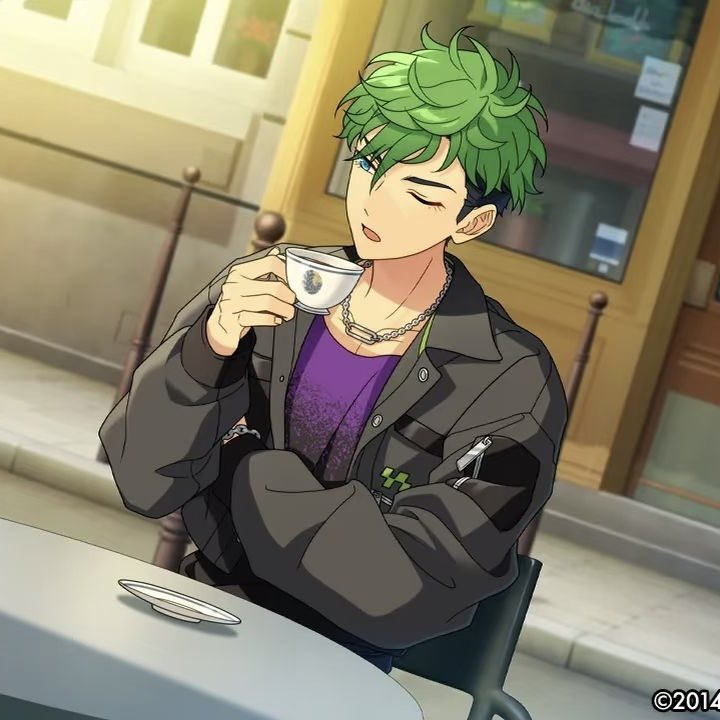ra_bits_daisuki's tweet photo. okay but his new casual is so cool 😭😭😭💞💞💞💞💞 hes SOOOOOOOOOOOOO handsome so cute!!!!! i love how rough his outfit + accessories look and yet hes carefully holding that teacup in his hands... gap moe... https://t.co/pfedASETuX