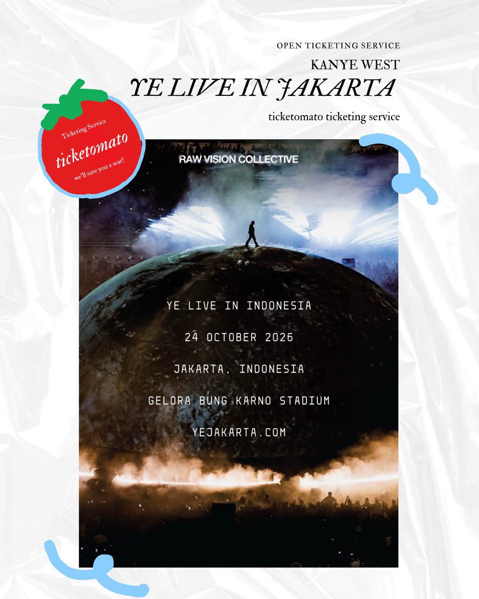 ticketomato_'s tweet photo. 🎫🍅open ticketing service for Kanye West ‘YE’ Live in Jakarta🍅 JASTIP JASWAR KANYE WEST JAKARTA

★ fee 300k/tix for all section
★ self payment✔️
★ using your personal data✔️
★ not handling until physical ticket❌
★ bookslot via dm

#YeJakarta
#yelivejakarta
#YeLivelndonesia