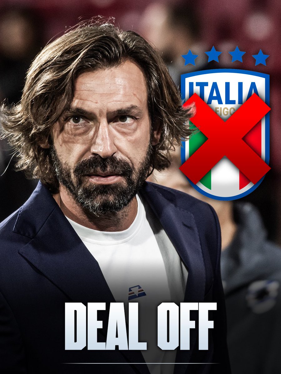 FabrizioRomano's tweet photo. 🚨🇮🇹 Official: Andrea Pirlo appointment as new Italian national team head coach has been called off.

Federation president Malagò decides not to proceed with signatures due to Pirlo’s collab with a Russian betting brand. ❌ https://t.co/0kym57dEz7