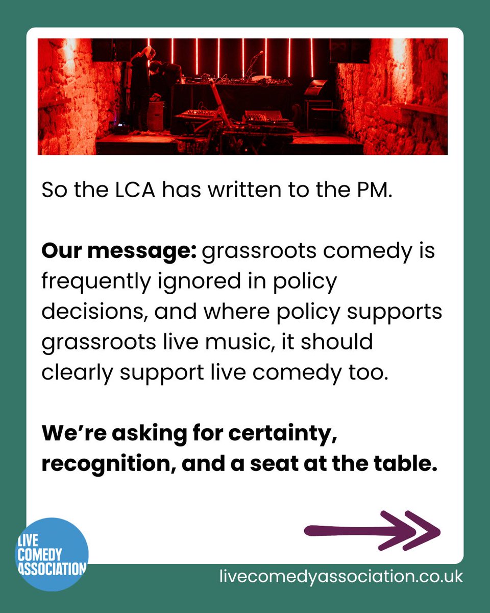 LiveComedyUK's tweet photo. We've written to new Prime Minister Andy Burnham. Our message: it's time to recognise grassroots live comedy as an essential part of the UK's creative industries.

👉 Read the letter: https://t.co/3rrY6AfbTt https://t.co/B7CwEHlSkP