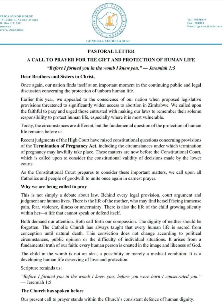 ZCBCSOCCOM24's tweet photo. The Zimbabwe Catholic Bishops' Conference's call to prayer for the gift and protection of human life.

@AcbcMazazi @daddyhope @GuildCatholic @ZimNewsUpdates @NewZimbabweCom @ZBCNewsonline @CatholicRelief @Harringtonchum3 @CaritasAust https://t.co/pPGeOHbh22