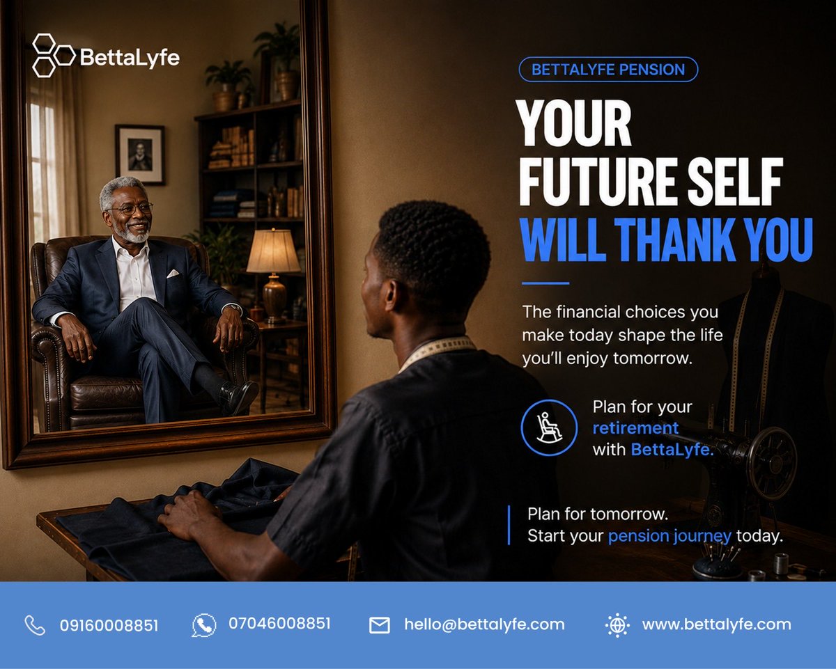 hellobettalyfe's tweet photo. Your future is built by the decisions you make today.A secure retirement doesn’t happen by chance it starts with one smart step today. With Bettalyfe Pension, you can begin planning for the future you deserve
#Bettalyfe #Pension #RetirementPlanning #SecureYourFuture https://t.co/yDVLZEoEZy