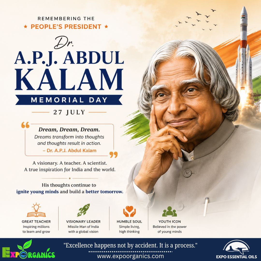 expoorganics's tweet photo. On this Dr. A.P.J. Abdul Kalam Memorial Day, let us pledge to dream bigger, learn continuously, and contribute towards building a stronger, smarter, and more compassionate nation.
@expoorganics 
#DrAPJAbdulKalam #Leadership #Innovation #Education #Inspiration #India #MemorialDay https://t.co/PZxC3xwXsb