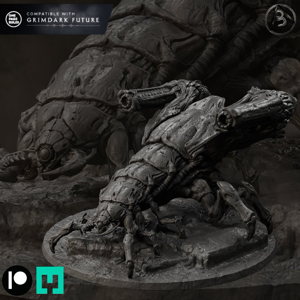 bLUARt8's tweet photo. The Sclerarch Suppressor: living siege. Twin cannons. Deliberate devastation. Get the full monthly release on Patreon or Tribes. https://t.co/TA6gGW8xdK