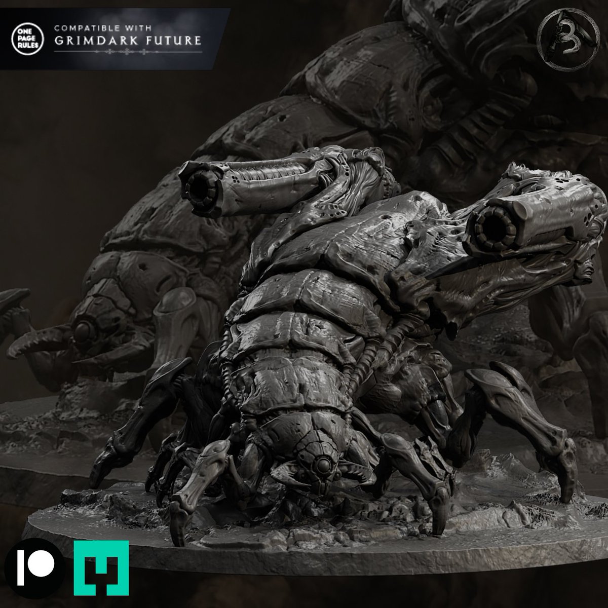 bLUARt8's tweet photo. The Sclerarch Suppressor: living siege. Twin cannons. Deliberate devastation. Get the full monthly release on Patreon or Tribes. https://t.co/TA6gGW8xdK