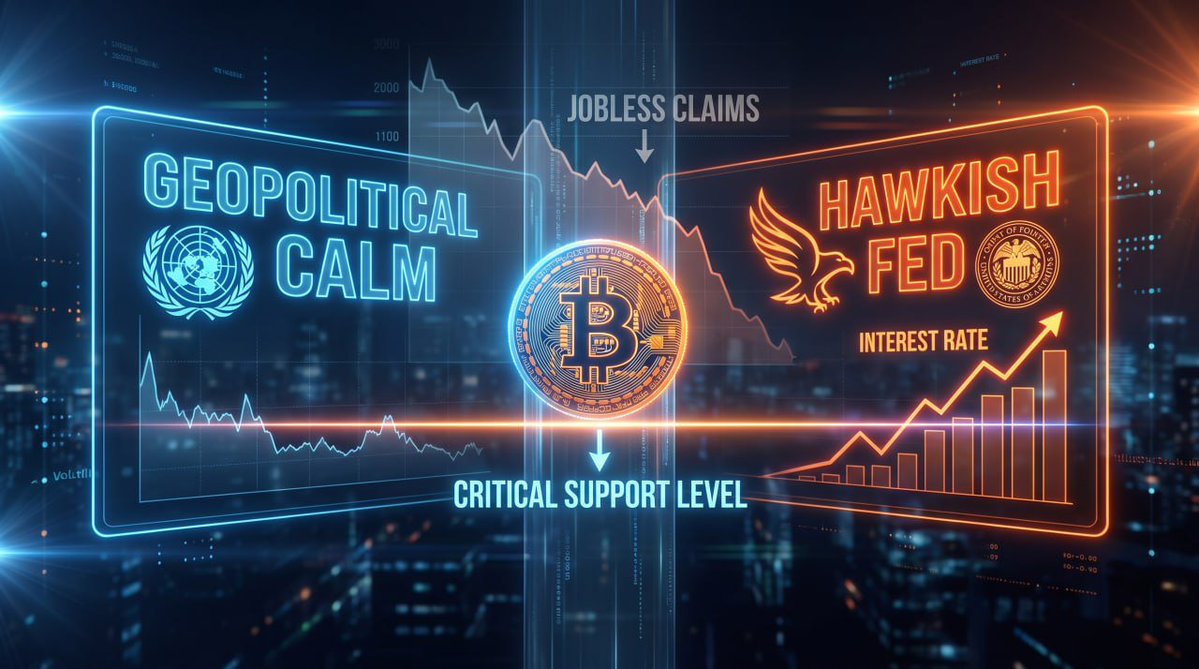 VAYLAOfficial_'s tweet photo. 📊 A pivotal week for Bitcoin.

• No reported US strikes on Iran for the first time in two weeks, but geopolitical risks remain.
• US jobless claims hit a near 60-year low, reinforcing a hawkish Fed.
• BTC is trading just above its 200-week SMA, a key long-term support level.
• Markets now turn to this week's FOMC meeting and Fed communication.

Macro will likely determine Bitcoin's next major move.

#BTC #Bitcoin #FOMC