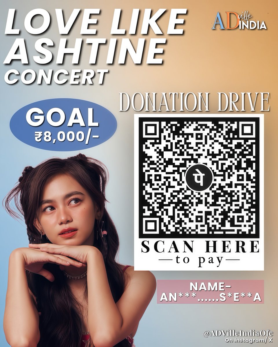 ADVilleIndiaOfc's tweet photo. Together, we can make this fan project happen! 💙
🎯 Goal: ₹8,000
📲 Scan the QR code to donate.
Every contribution—big or small—helps us get closer to creating something memorable for Ashtine. Thank you for supporting our project!
#LoveLikeAshtine #DonationDrive #FanProject https://t.co/ytKsZO8DBY