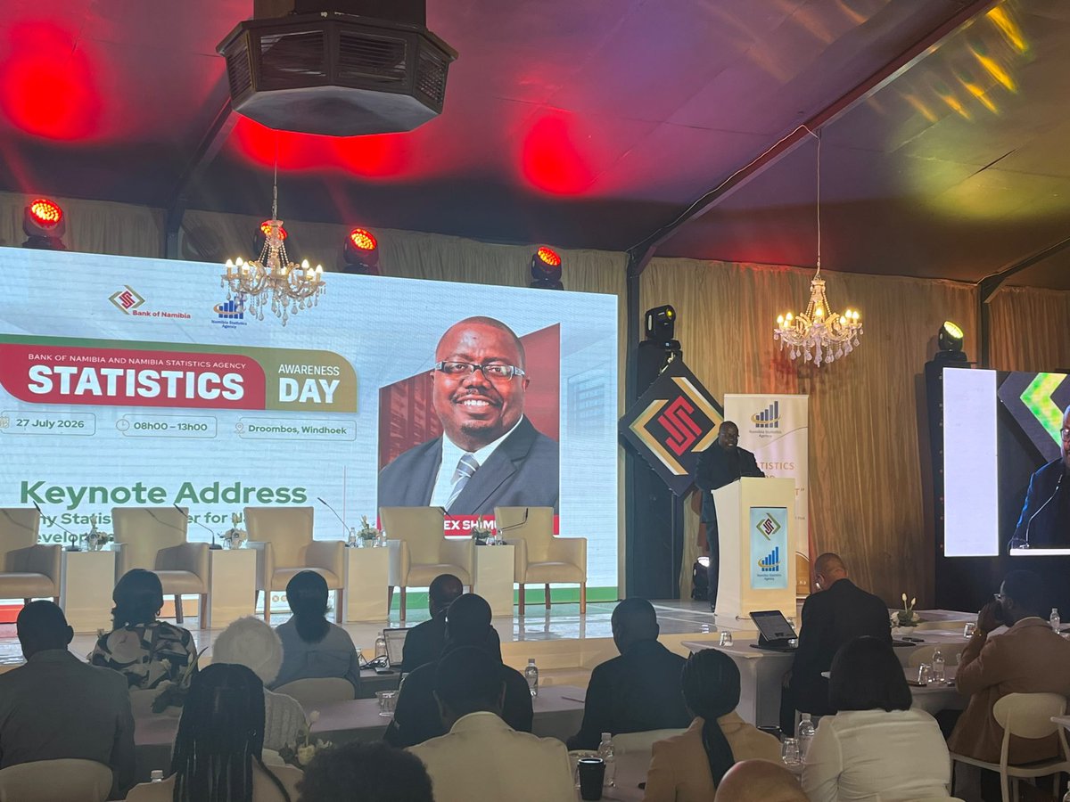 namstatsagency's tweet photo. 🔴🔵 𝗖𝘂𝗿𝗿𝗲𝗻𝘁𝗹𝘆 𝗨𝗻𝗱𝗲𝗿𝘄𝗮𝘆 |𝗦𝘁𝗮𝘁𝗶𝘀𝘁𝗶𝗰𝗮𝗹 𝗔𝘄𝗮𝗿𝗲𝗻𝗲𝘀𝘀 𝗗𝗮𝘆 📊
Today, the @bankofnamibia and @namibiastatisticsagency are hosting a #Statistical Awareness Day at Droombos, Klein Windhoek, bringing together leaders and decision-makers to highlight.. https://t.co/ezrIiouIRz