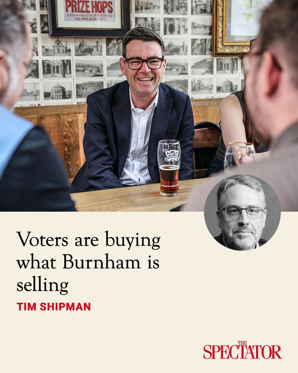 spectator's tweet photo. Well-organised Downing Street operations have a bully pulpit to dominate the news schedules and Burnham's team have made the most of that. Starmer, from the off, seemed passive and reactive. Burnham is on the front foot.

There will come a time, like a batsman playing forward, when he takes a ball on the chin, but most batsmen thrive when taking the initiative and you're less likely to get trapped in front of your stumps when the pitch starts to break up.

✍️ Tim Shipman

Article | https://t.co/iNs4UyC9hJ | @ShippersUnbound