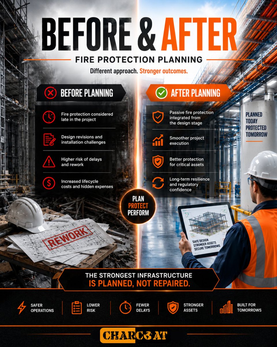 CharCoatPFP's tweet photo. Before &amp; After: Fire Protection Planning

The difference between reacting to fire risks and planning for them can define the future of your facility.

#PassiveFireProtection #FireSafety #IndustrialSafety #PlantEngineering #Infrastructure  #CharCoat https://t.co/dX107dSBlG
