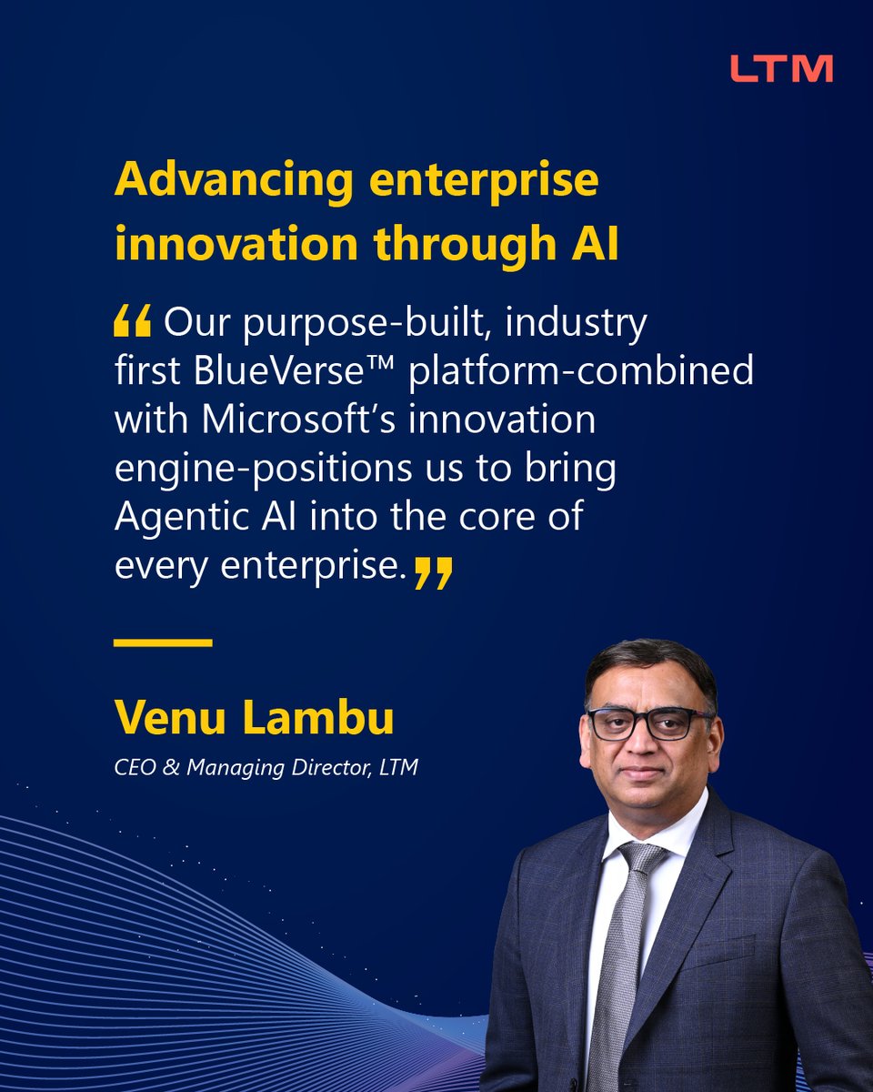 MicrosoftIndia's tweet photo. 🤖 300+ AI agents powering workflows​
🔄 Real-time, self-service employee support​
@ltm_ofcl is transforming enterprise operations with BlueVerse—an AI-native ecosystem driving intelligent automation at scale​. 
Full story below 👇
#FrontierTransformation https://t.co/KpKRPIwZ5K
