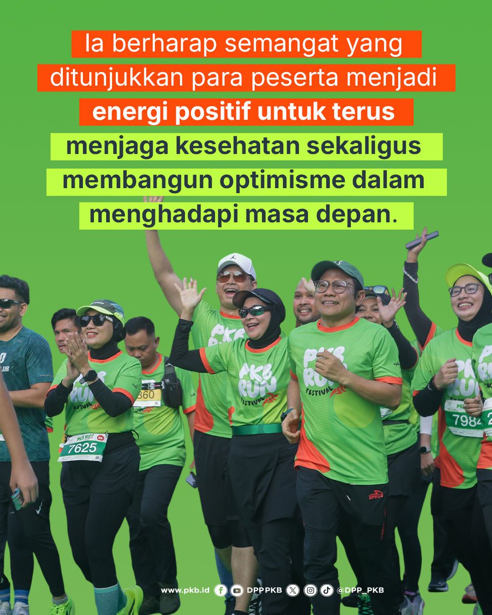DPP_PKB's tweet photo. PKB Run 2026 sukses memeriahkan Harlah ke-28 PKB melalui kategori 5K dan 10K. Gus Muhaimin berharap PKB Run terus hadir hingga tingkat kabupaten agar semakin banyak masyarakat membudayakan olahraga dan hidup sehat. https://t.co/2fZJVcZTSQ