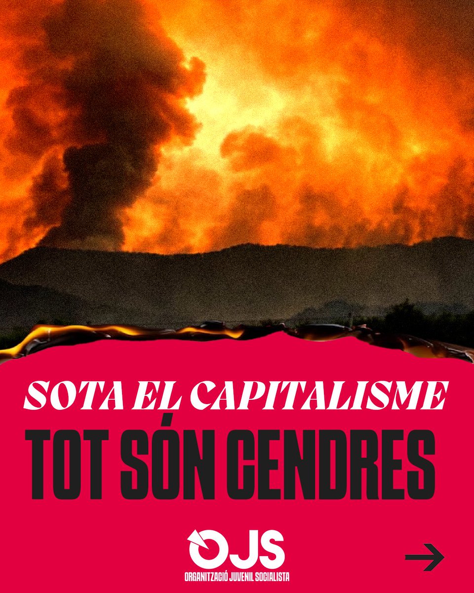 OJS_PV's tweet photo. 📄|| Lectura política sobre l'onada d'incendis

L'incendi que arrasa la Vall d'Uixó no es pot reduir a una tragèdia natural i inevitable.

La crisi climàtica mostra la incapacitat del capitalisme per a organitzar racionalment la seua relació amb la naturalesa. https://t.co/7zZyZIvCCx
