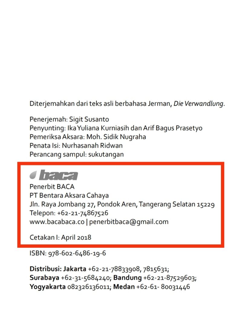 ridoarbain's tweet photo. Baru kemarin, Penerbit Baca mengumumkan kalau terjemahan The Metamorphosis—yang dulu sempat dirilis tahun 2018 dengan judul Metamorfosa Samsa—akan dicetak ulang, masih dengan hasil terjemahan Sigit Susanto.

Nah, hari ini, tiba-tiba Penerbit Kakatua memposting di IG Story kalau hak terjemahan The Metamorphosis oleh Sigit Susanto masih resmi dipegang oleh Kakatua sejak diterbitkan tahun 2022.

Menurut kalian gimana nih?