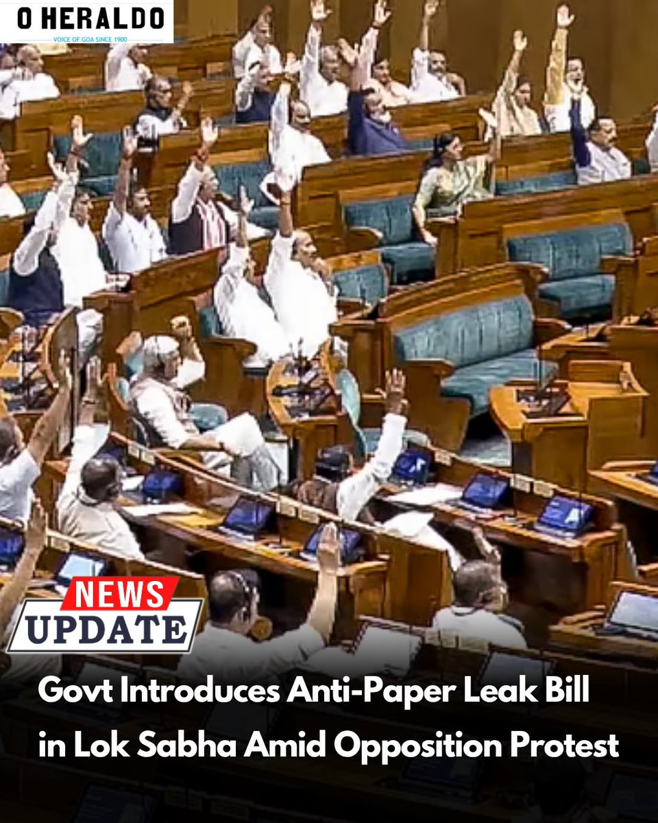 oheraldogoa's tweet photo. The Centre on Monday introduced the Public Examinations (Prevention of Unfair Means) Amendment Bill, 2026, in the Lok Sabha to strengthen laws against paper leaks.

#Indianews https://t.co/ZwTyRLRVH4