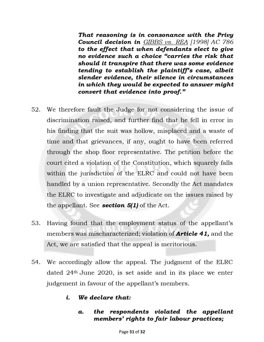 OduorACaroline's tweet photo. The era of disguising permanent jobs as "casual" employment is steadily coming to an end.

In Kenya County Government Workers Union v Embu County Government & Another (Civil Appeal No. 178 of 2020) [2026] KECA 1481 (KLR) (24 July 2026), the Court of Appeal has held that where employees are continuously engaged for long periods under rolling short-term contracts or are described as casual employees while performing work of a permanent nature, the court will look beyond the contractual label to the true substance of the employment relationship. 

Such employees acquire statutory protection under section 37 of the Employment Act and Article 41 of the Constitution, and the employer cannot rely on artificial contractual arrangements to deny permanent employment rights.