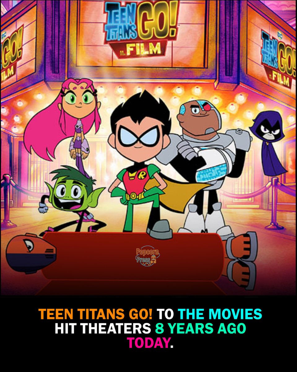 PopcornPress0's tweet photo. Teen Titans Go! To the Movies Hit Theaters 8 Years Ago Today
Eight years ago today, Teen Titans Go! To the Moviesbrought Robin, Starfire, Cyborg, Raven, and Beast Boy to the big screen.
Packed with wild humor, superhero cameos, and the show’s signature chaos, the film became a fan-favorite animated adventure. With a second movie announced to be in development last year, the Titans may not be done with theaters just yet.
#TeenTitansGo #TeenTitansGoToTheMovies #DCAnimation #AnimationAnniversary #CartoonNews