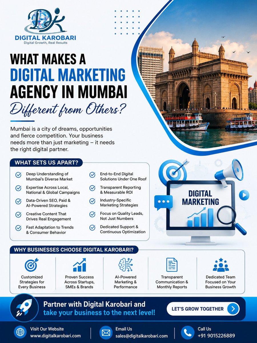 DigitalKarobari's tweet photo. 📍 What Makes a Digital Marketing Agency in Mumbai Different from Others?
#DigitalKarobari #DigitalMarketingAgency #MumbaiBusiness #DigitalMarketing #SEO #PerformanceMarketing #SocialMediaMarketing #GoogleAds #BusinessGrowth #LeadGeneration #BrandBuilding #LocalSEO https://t.co/FIafDFSTnI