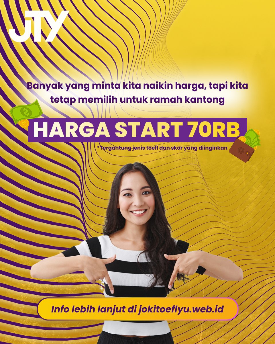 jokitoeflyu's tweet photo. Joki Toefl Murah start 70rb saja hanya di @jokitoeflyu https://t.co/ZmnrdTYhSm