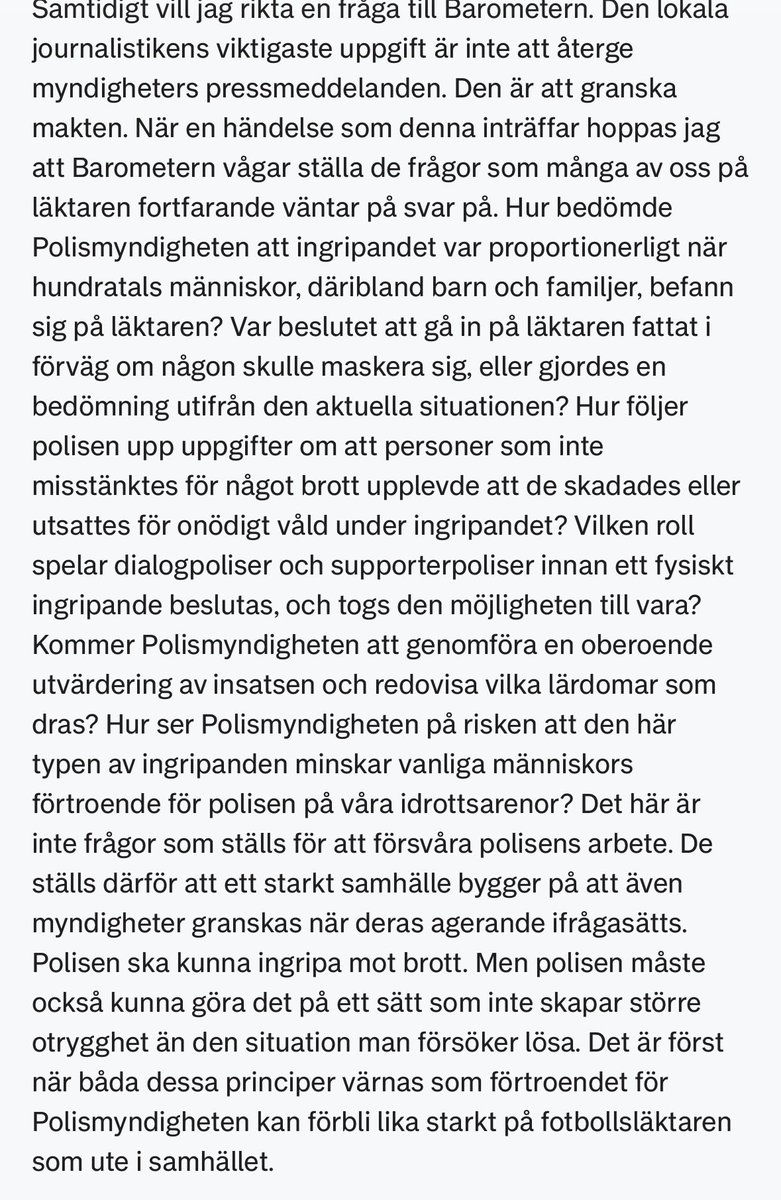 erinilsson's tweet photo. Ytterligare en redogörelse från lördagens polisiära övertramp. Inte från någon aktiv supporter utan från helt vanliga åskådare. 

Beklämmande men bra att fler och fler får uppleva polisens häxjakt mot fotbollssupportrar som helt saknar proportioner. https://t.co/4oR9UgmrtM