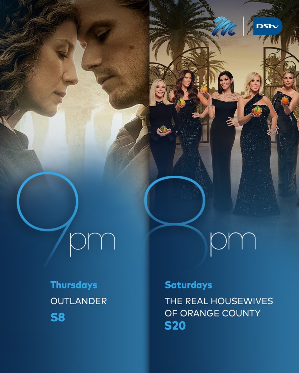 MNet's tweet photo. Starting this week on M-Net.

⏳ Outlander S8, starts Thu 30 Jul, 21:00
🍊 The Real Housewives of Orange County S20, starts Sat 1 Aug, 20:00

Watch on M-Net channel 101 or stream on @DStv Stream: https://t.co/cWO1MxumnZ https://t.co/qiwzxtDqKV