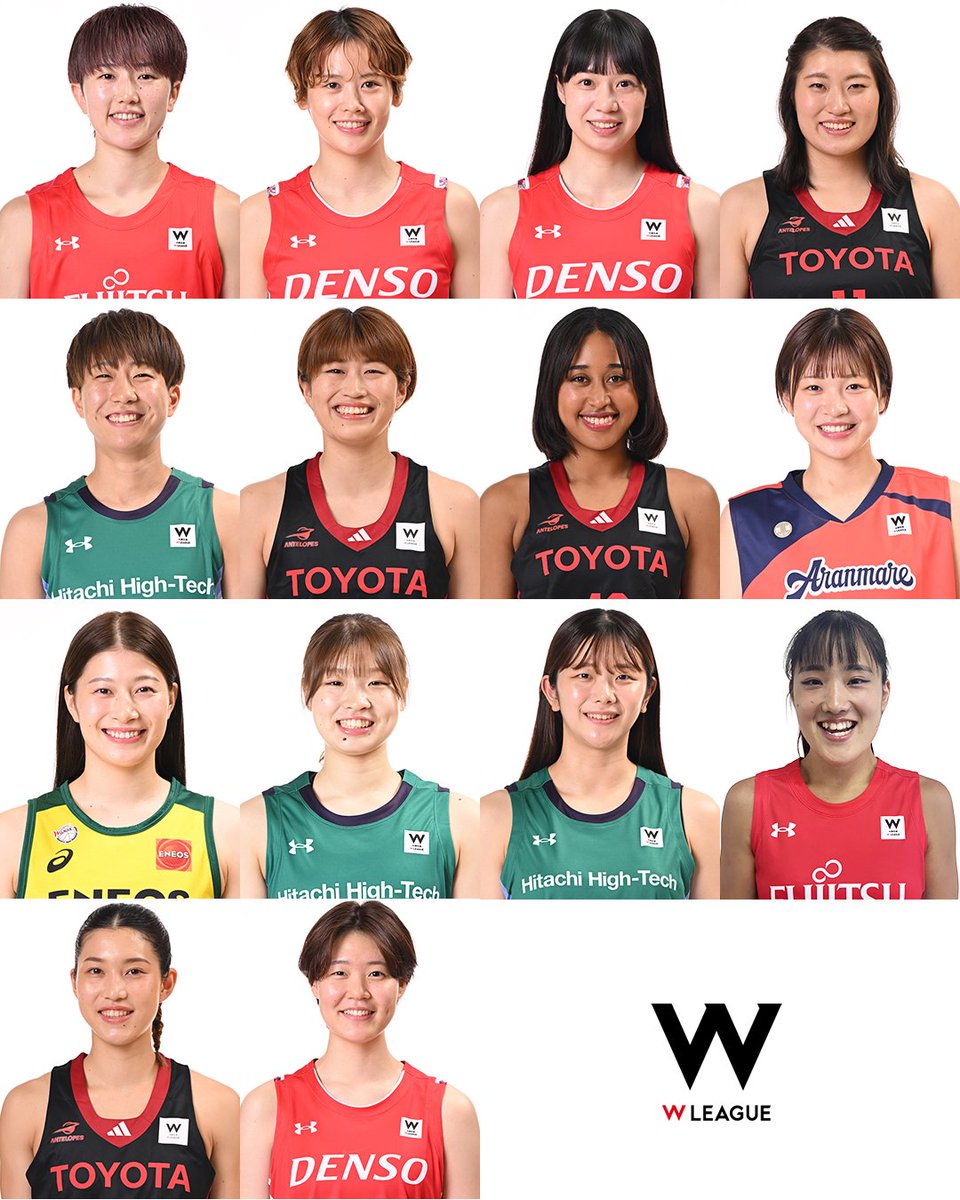 wjbl_official's tweet photo. 🇯🇵 #AkatsukiJapan 女子日本代表🇯🇵
2026年9月に愛知県・名古屋市にて開催される 『第20回 アジア競技大会 (2026/愛知・名古屋)』 に向けた第4次強化合宿に #Wリーグ から14名の選手が選出されました！

赤木 里帆（PG｜167cm｜27歳｜富士通）
笠置 晴菜（SG｜167cm｜27歳｜デンソー）
常田 亜美（PG｜165cm｜26歳｜デンソー）
岡本 美優（PF｜179cm｜25歳｜トヨタ自動車）
樋口 鈴乃（PG｜164cm｜25歳｜日立ハイテク）
三浦 舞華（SG｜170cm｜24歳｜トヨタ自動車）
田中 平和（PF｜180cm｜24歳｜トヨタ自動車）
佐藤 多伽子（SG｜176cm｜24歳｜アランマーレ秋田）
三田 七南（SF｜179cm｜23歳｜ENEOS）
舘山 萌菜（SF｜178cm｜23歳｜日立ハイテク）
粟谷 真帆（PF｜182cm｜23歳｜日立ハイテク）
大脇 晴（PF｜178cm｜22歳｜富士通）
横山 智那美（PG｜172cm｜22歳｜トヨタ自動車）
白石 弥桜（C｜184cm｜20歳｜デンソー）

※画像は2025-26シーズン