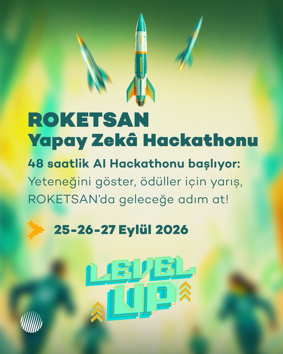 roketsan's tweet photo. LEVEL UP AI | ROKETSAN Yapay Zekâ Hackathonu başvuruları açıldı! 🚀

Yapay zekâ ekosistemimizi yakından tanıyacağın, teknik yetkinliklerini gerçek senaryolarla kanıtlayacağın ve şirketimizde kariyer fırsatlarını yakalayarak geleceğin savunma teknolojilerine imza atacağın, 48 saat aralıksız Hackathon heyecanı seni bekliyor.

Üstelik yol boyunca AI workshop'lar ve panellerle de teknik ve vizyoner bakış açını güçlendirecek, ROKETSAN Yapay Zekâ Ödülü'nü kazanma şansını yakalayacaksın!

Geleceğin teknolojilerine yön vermeye hazırsan hemen başvur! ✨

🔗 Başvuru ve Detaylar: https://t.co/NnpmYGU7Ny
🗓️ Son Başvuru Tarihi: 16 Ağustos 2026