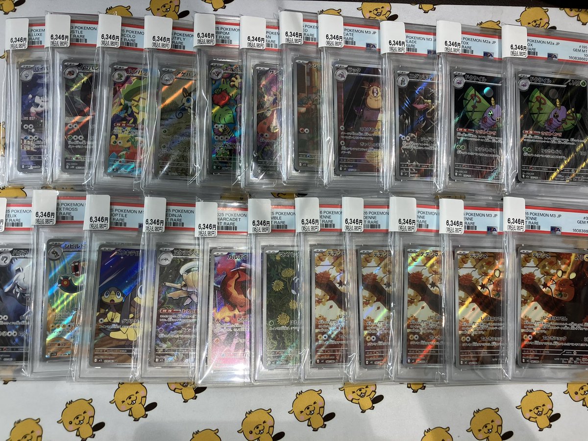 AsovivaTCSakai's tweet photo. 🔔商品情報🔔

【AR】
ポッチャマ
ブロスター
ガラルタチフサグマ
ダブラン
マーシャドー
ロケット団のミミッキュ
リオル
デデンネ
マメバッタ
カルボウ
ヌケニン
エリキテル
シビルドン
ハガネール
ドクケイル
ニダンギル
ラッタ
シシコ
ザシアン
エテボース
アゲハント
ルンパッパ
イワパレス
バイバニラ
PSA10 お売りいただきました🦫‼️

お買い求めの方はぜひ当店まで🐈‍⬛💙

皆様のご来店お待ちしております🙇‍♀️🙇‍♀️

#あそビバ
#イオンモール堺北花田_PSA
