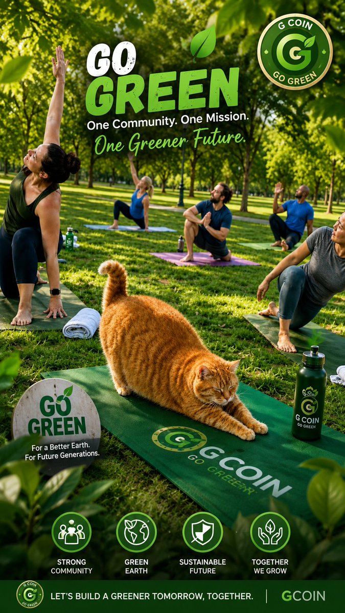 gogreencoinx's tweet photo. 🐱🌿 Even our furry friend knows the best stretch starts with nature! 💚 Every small step toward a greener planet matters. Join the Go Green movement and help build a healthier, more sustainable future for generations to come. 🌍🍃 #GCoin #GoGreen #Sustainability #Solana https://t.co/IIXAZFHKCx