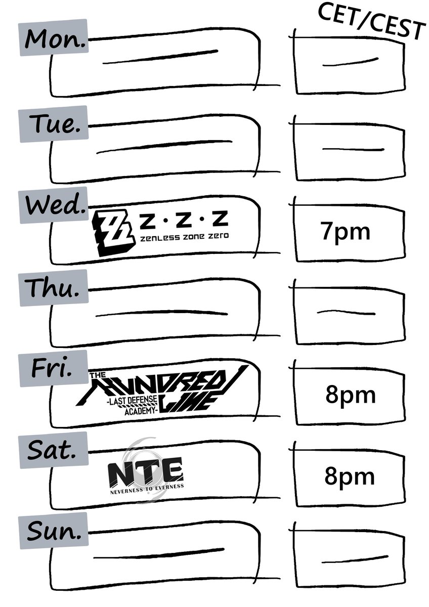 NeonLunarian's tweet photo. Here is this weeks schedule
27.07.2026 - 02.08.2026

ZZZ 3.1 Story
Hundred Line
NTE Events https://t.co/EK9CxjVYcP
