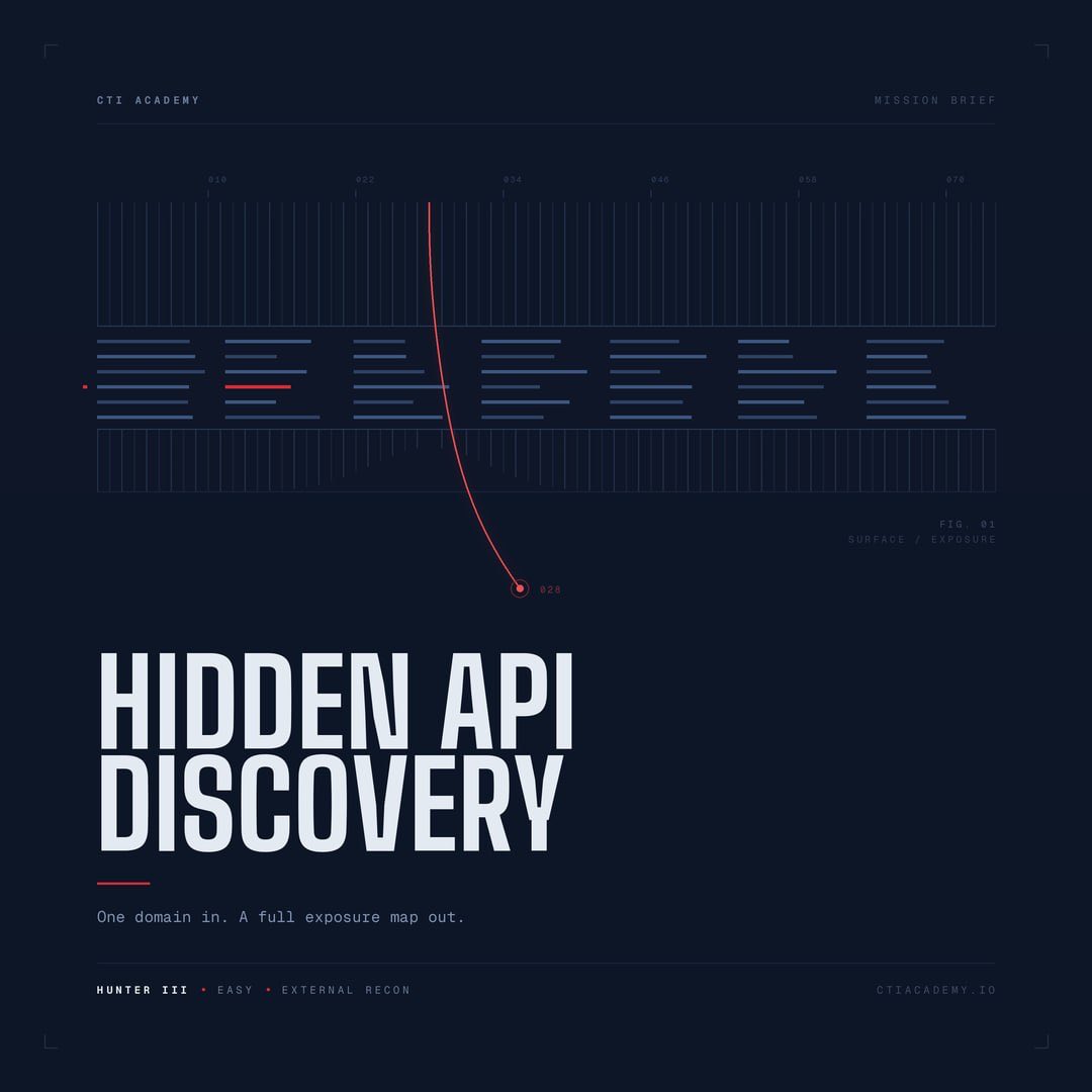 CTIAcademy's tweet photo. New Mission Live: Hidden API Discovery

A regional data platform consultancy runs a quiet, professional looking marketing site. A landing page, a services list, a team section, a client login. Nothing on the surface looks wrong.

But somewhere between the homepage and the code that renders it, the company left a thread hanging. Pull it, and the whole internal directory comes with it: staff accounts, an administrator with the safety switch turned off, service credentials, and the client book sitting behind them.

Here is what makes this mission different: you are not breaking anything. Not one login. Not one exploit. Your job is to map what this organisation has already handed to the open internet, starting from a single domain name and ending with a written picture of everything an outsider could reach without ever authenticating.

That is the uncomfortable part of external attack surface work. The most damaging findings are rarely the ones someone had to force open. They are the ones that were never closed.

One domain in. A full exposure map out.

How much can you see before you ever log in? The mission link is in the comments below.

#ThreatIntelligence #CTI #CyberSecurity #OSINT #AttackSurface #APISecurity #ReconOps #CTIAcademy