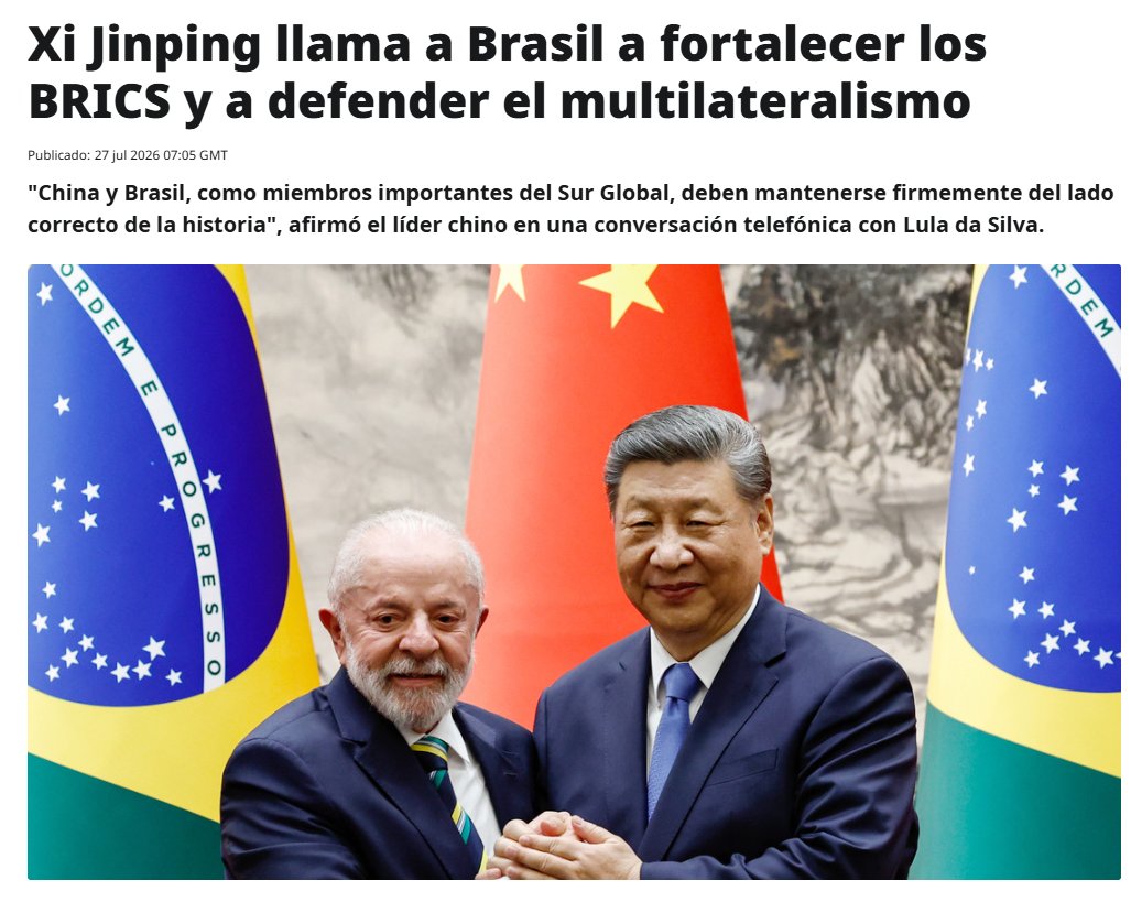 ActualidadRT's tweet photo. 🇨🇳🇧🇷Xi abordó el fortalecimiento de la alianza estratégica entre ambas naciones

Esto dijo Lula👉https://t.co/fENzFVgGlk https://t.co/8uVaIF6G6q